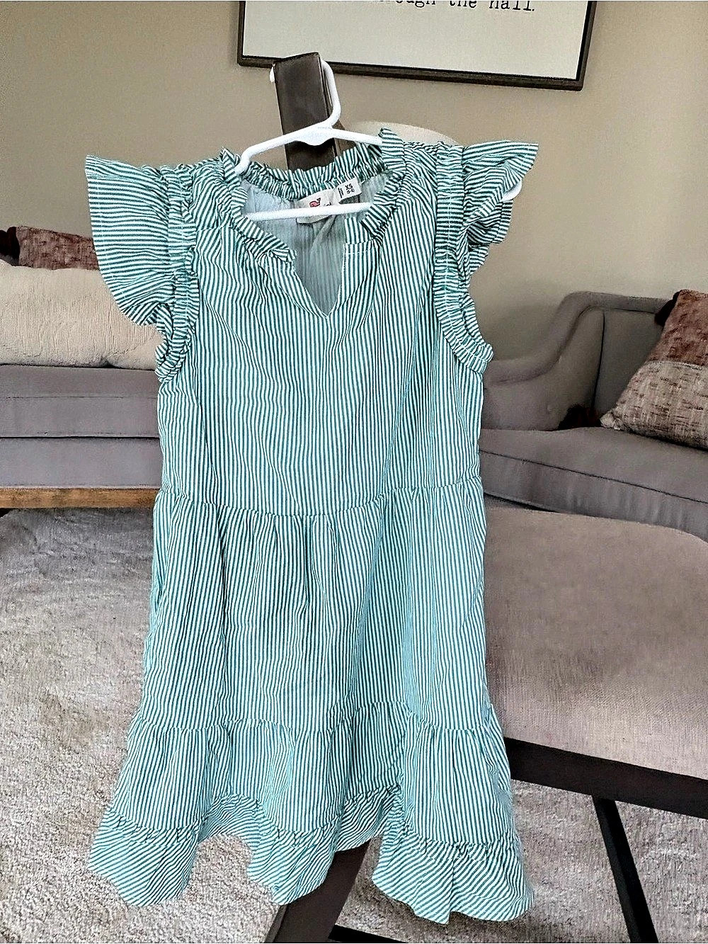 Vineyard Vines Girls Striped Dress in Green & White Size XS (4-5) Like New